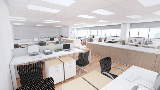 Office space for employees to work and corridor,Work area decorated in loft style,3d rendering